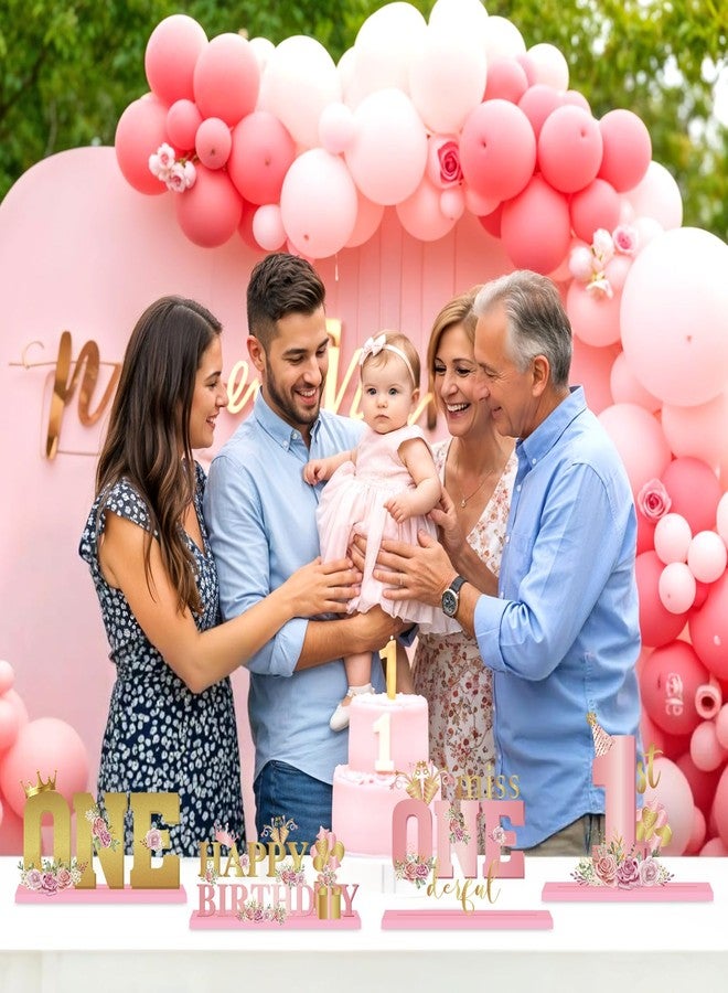 Wayyogh قطع من زينة عيد الميلاد الأول للبنات، باللون الوردي والذهبي الوردي، لافتة خشبية للطاولة، قطعة مركزية مزينة بالزهور، زينة لحفلات استقبال المولودة الجديدة، لوازم حفلات أعياد الميلاد والاحتفالات. - Image 4